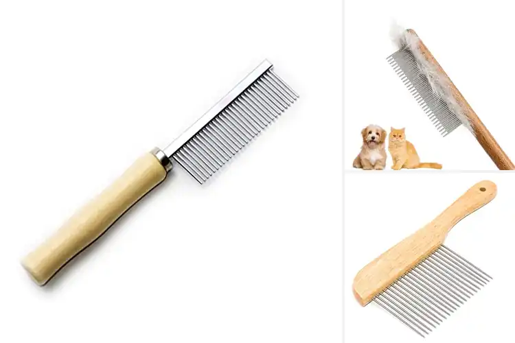 Detailed view of Best Wooden Handle Pet Grooming Comb With Non Slip Grip